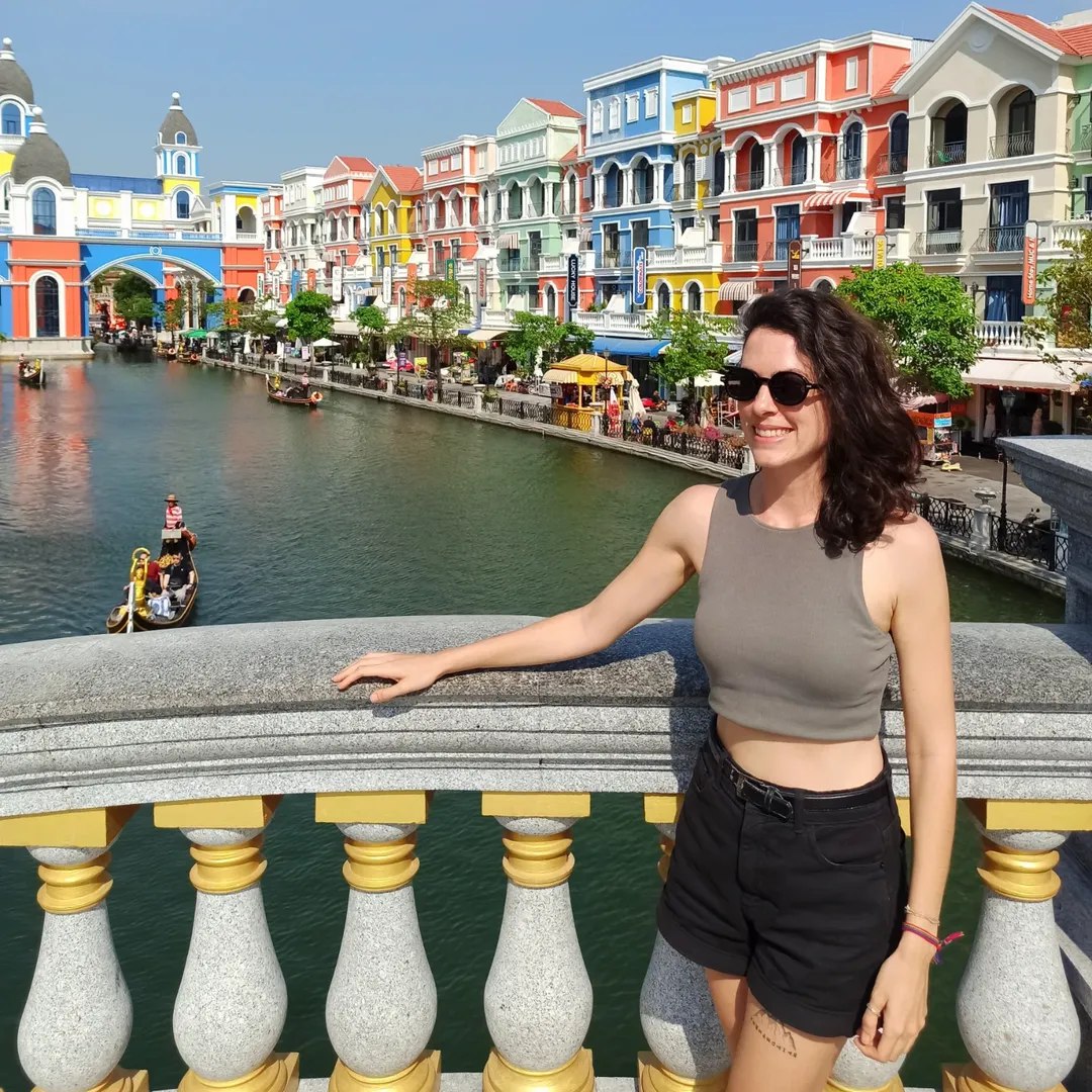 Camila at the colorful waterfront in Phú Quốc, Vietnam
