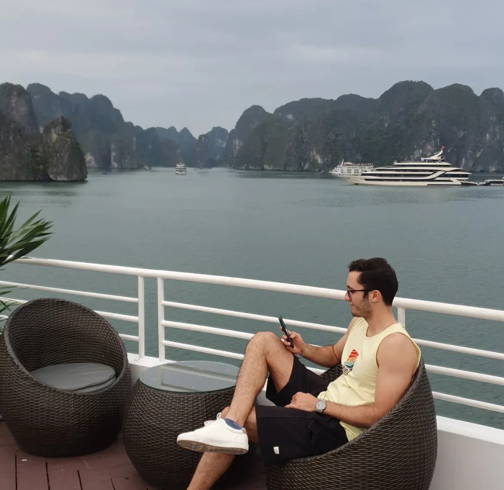 Chaymae and Soufiane Ha Long Bay boat cruise Vietnam