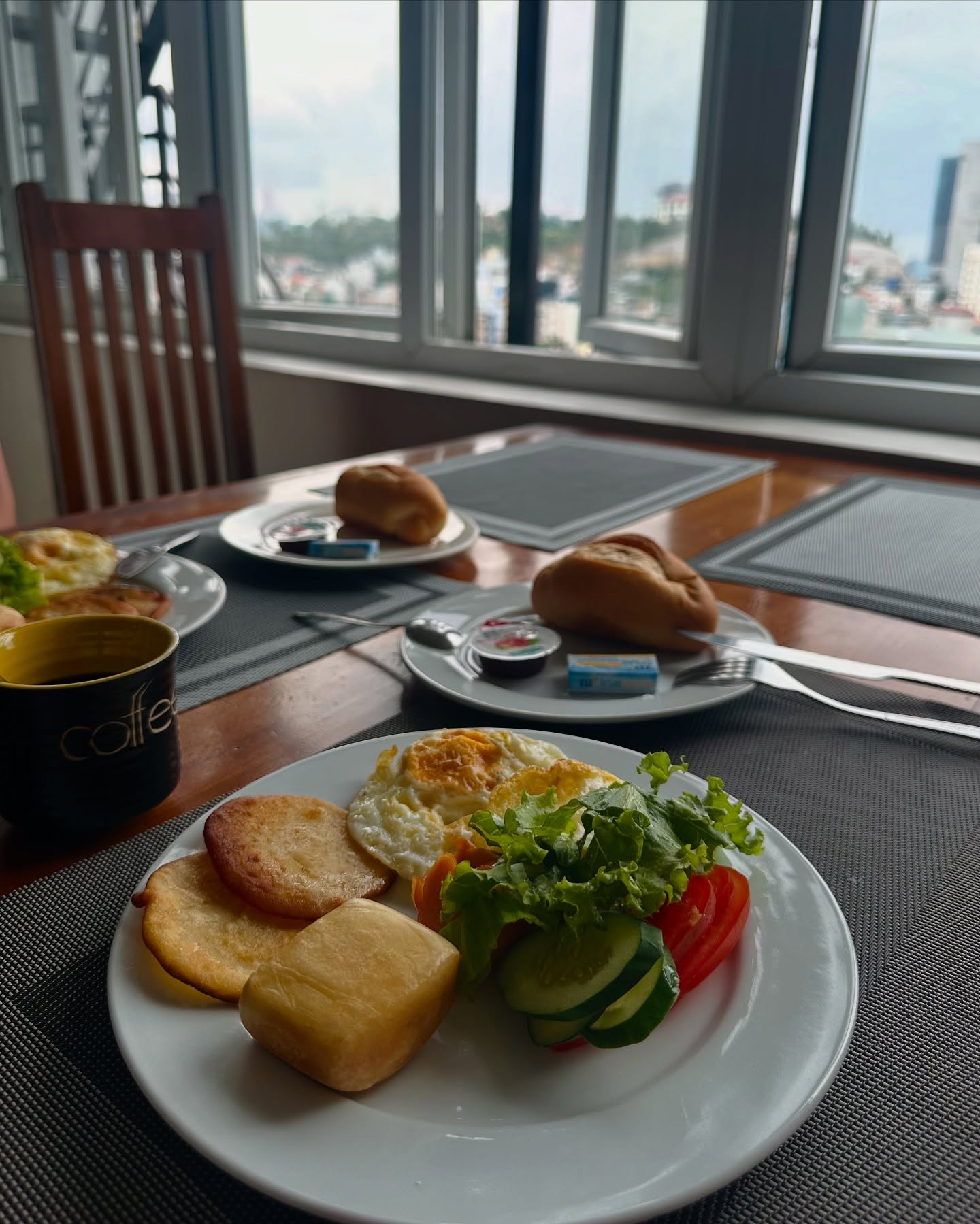 Breakfast with a city view in Vietnam