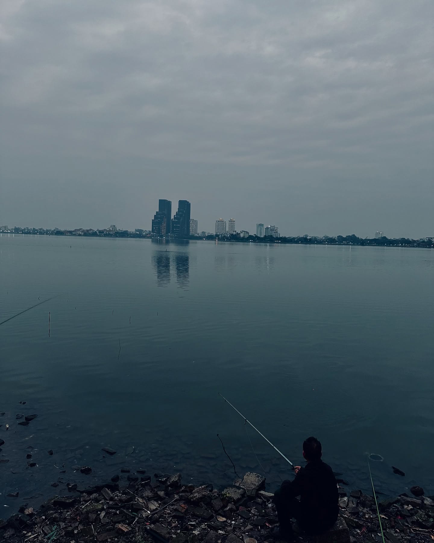 A quiet evening by a lake in Hanoi